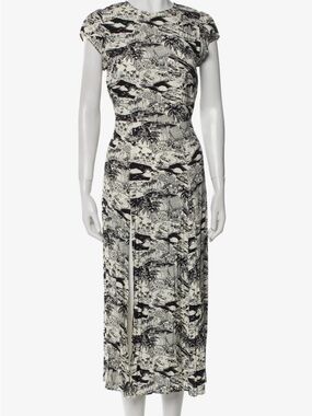Reformation Size 6 Women's Black & White Print Cap-Sleeve Midi Dress
